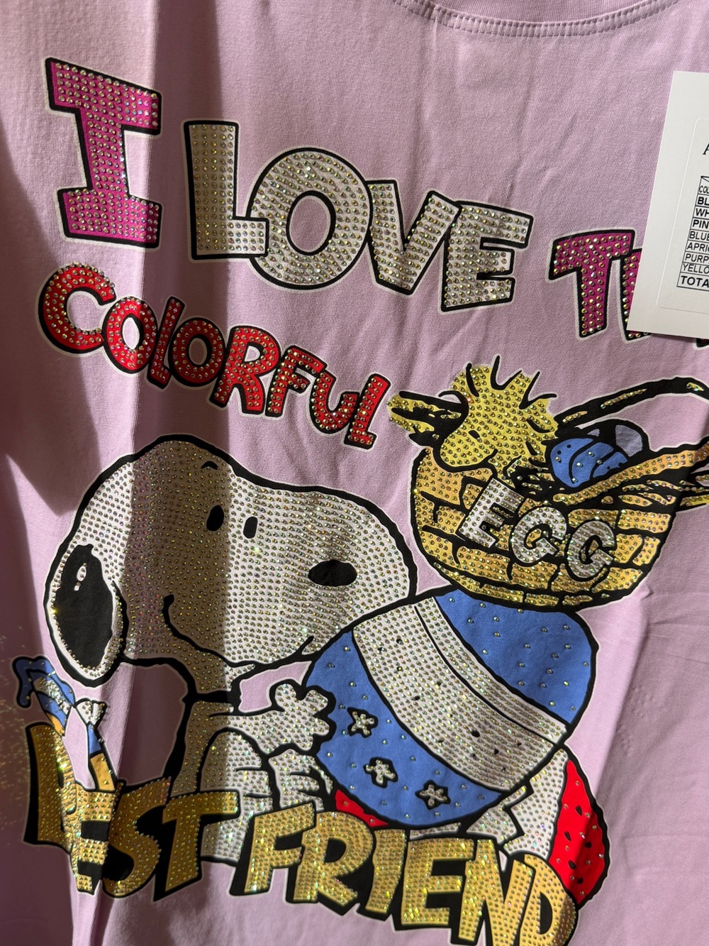 Source Unknown Pink Snoopy Colorful Graphic Tee with Rhinestones